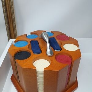 Michael Graves Poker Chip Set in Wood with Red, Blue, Black, Cream Chips